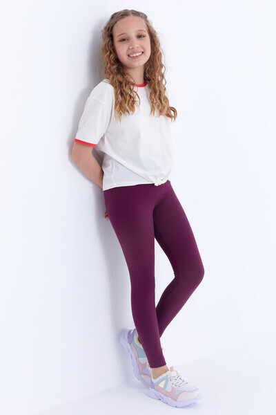 Tommylife Wholesale Bordeaux High Waisted Skinny Leg Girl's Leggings - 75047 - 10