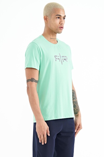 Tommylife Wholesale Boris Crew Neck Standard Fit Printed Men's T-Shirt 88206 Aqua Green - Thumbnail