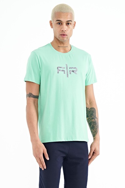 Tommylife Wholesale Boris Crew Neck Standard Fit Printed Men's T-Shirt 88206 Aqua Green - Thumbnail