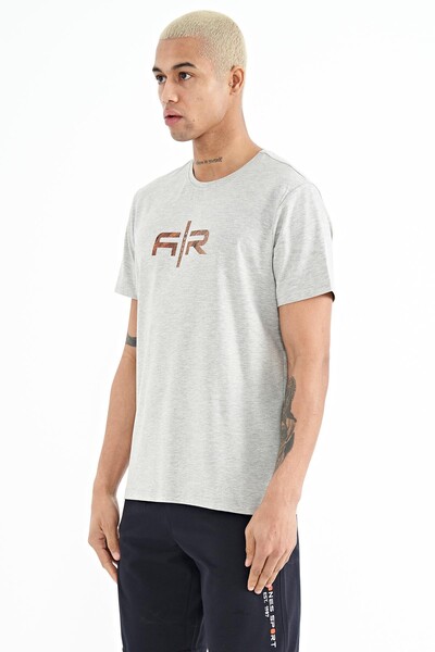 Tommylife Wholesale Boris Crew Neck Standard Fit Printed Men's T-Shirt 88206 Gray Melange - Thumbnail