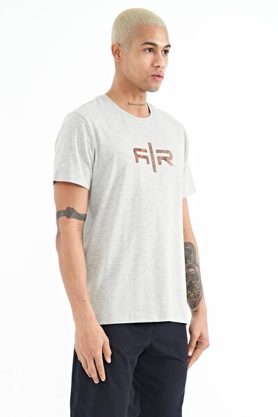 Tommylife Wholesale Boris Crew Neck Standard Fit Printed Men's T-Shirt 88206 Gray Melange - Thumbnail