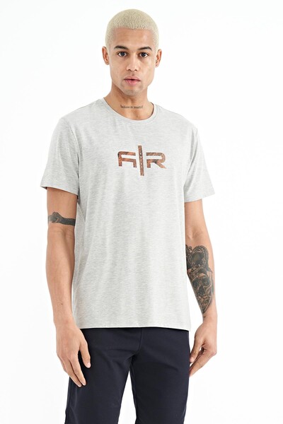 Tommylife Wholesale Boris Crew Neck Standard Fit Printed Men's T-Shirt 88206 Gray Melange - Thumbnail