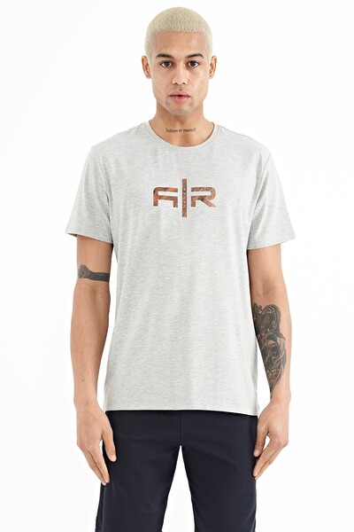 Tommylife Wholesale Boris Crew Neck Standard Fit Printed Men's T-Shirt 88206 Gray Melange - Thumbnail