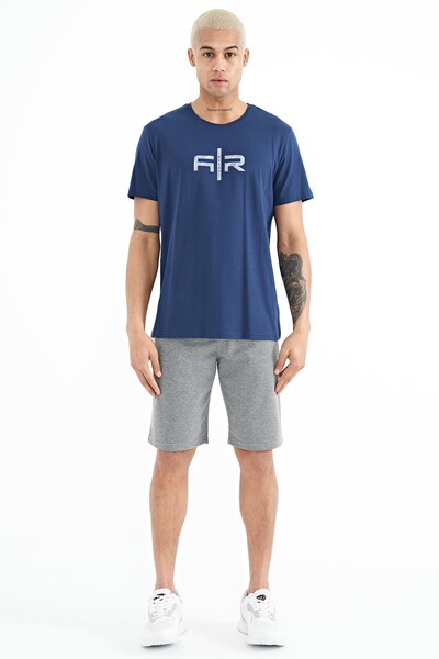 Tommylife Wholesale Boris Crew Neck Standard Fit Printed Men's T-Shirt 88206 Indigo - Thumbnail