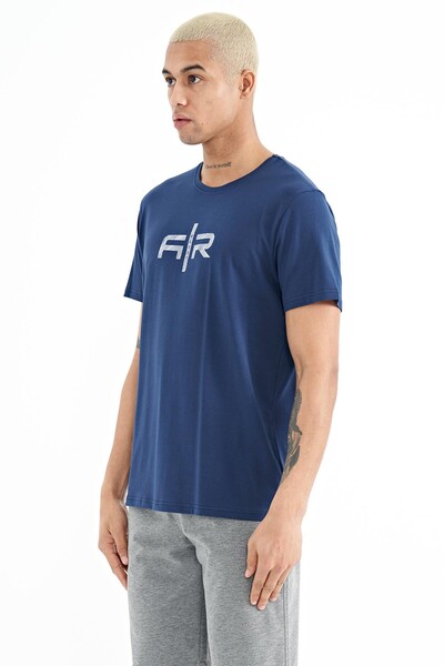 Tommylife Wholesale Boris Crew Neck Standard Fit Printed Men's T-Shirt 88206 Indigo - Thumbnail