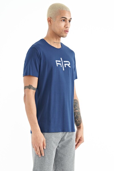 Tommylife Wholesale Boris Crew Neck Standard Fit Printed Men's T-Shirt 88206 Indigo - Thumbnail