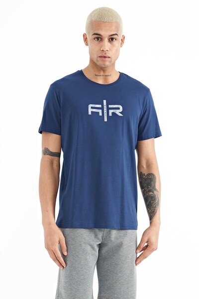 Tommylife Wholesale Boris Crew Neck Standard Fit Printed Men's T-Shirt 88206 Indigo - Thumbnail