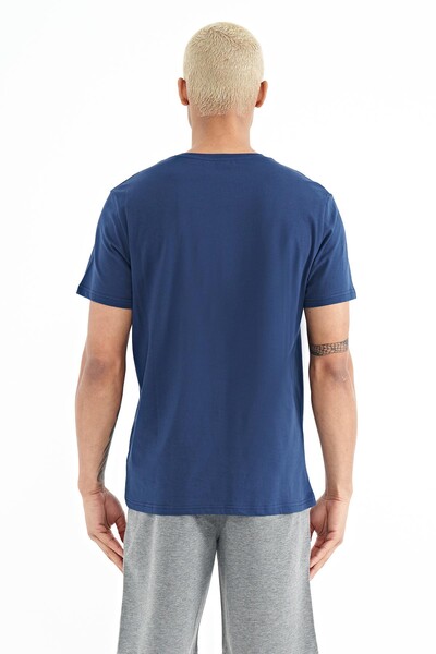 Tommylife Wholesale Boris Crew Neck Standard Fit Printed Men's T-Shirt 88206 Indigo - Thumbnail