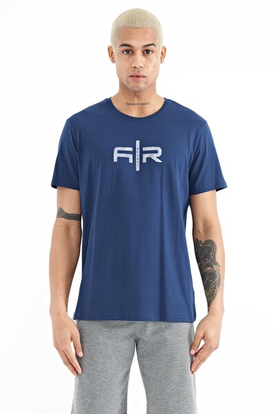 Tommylife Wholesale Boris Crew Neck Standard Fit Printed Men's T-Shirt 88206 Indigo - Thumbnail