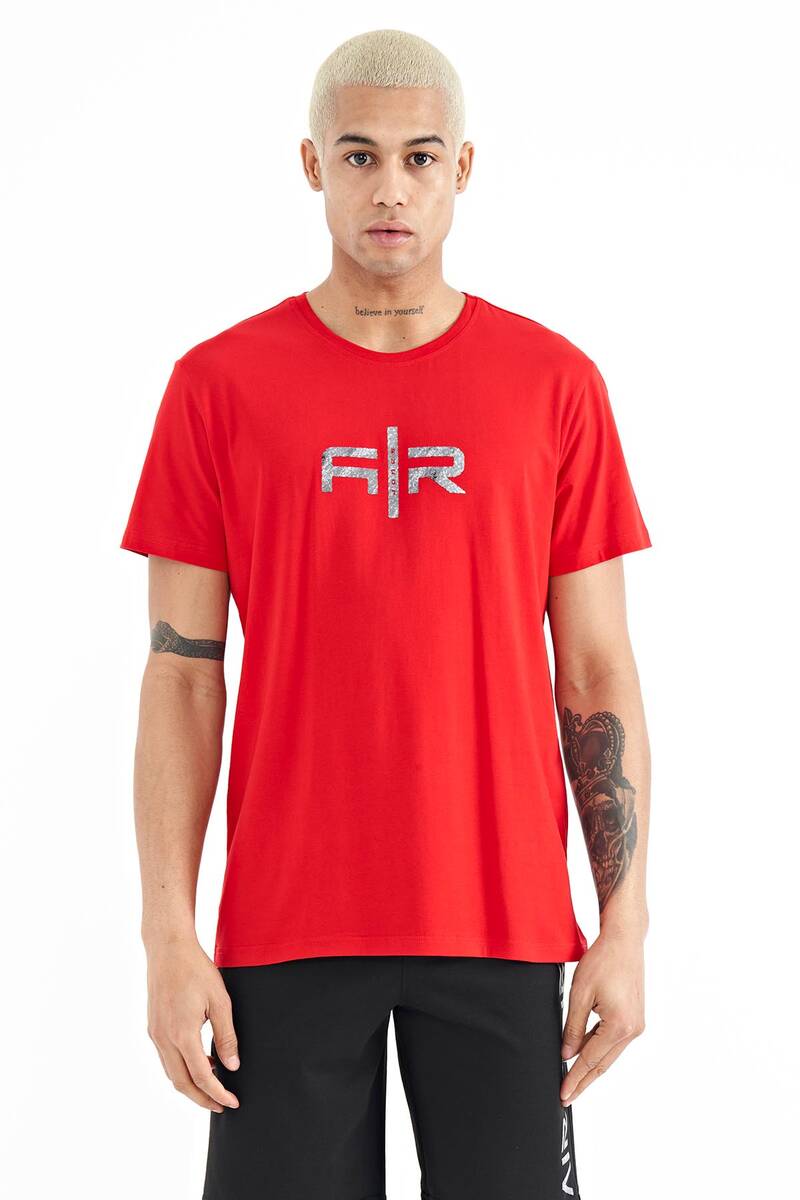 TOMMYLIFE - Tommylife Wholesale Boris Crew Neck Standard Fit Printed Men's T-Shirt 88206 Red