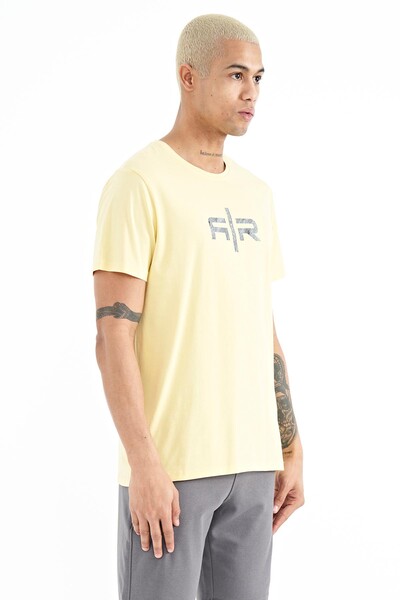 Tommylife Wholesale Boris Crew Neck Standard Fit Printed Men's T-Shirt 88206 Yellow - Thumbnail