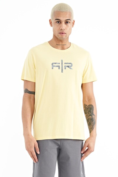 Tommylife Wholesale Boris Crew Neck Standard Fit Printed Men's T-Shirt 88206 Yellow - Thumbnail