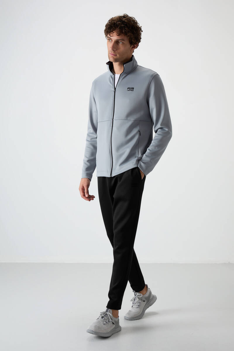 TOMMYLIFE - Tommylife Wholesale Bran Standard Fit Scuba Basic Men's Tracksuit Set 85199 Gray - Black