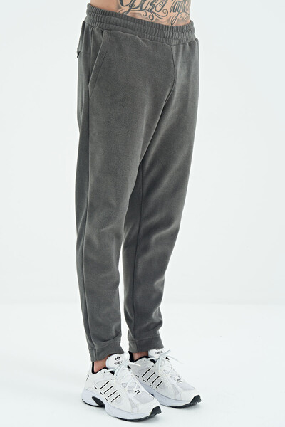 Tommylife Wholesale Bret Dark Gray Logo Embroidered Men's Fleece Sweatpants - 82107 - Thumbnail