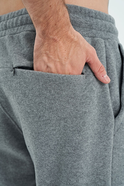 Tommylife Wholesale Bret Gray Melange Logo Embroidered Men's Fleece Sweatpants - 82107 - Thumbnail