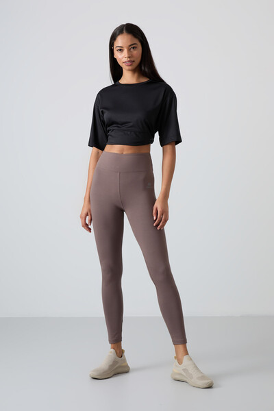 Tommylife Wholesale Brown High Waist Body-Hugging Slim Fit Skinny Leg Women's Leggings - 94011 - Thumbnail