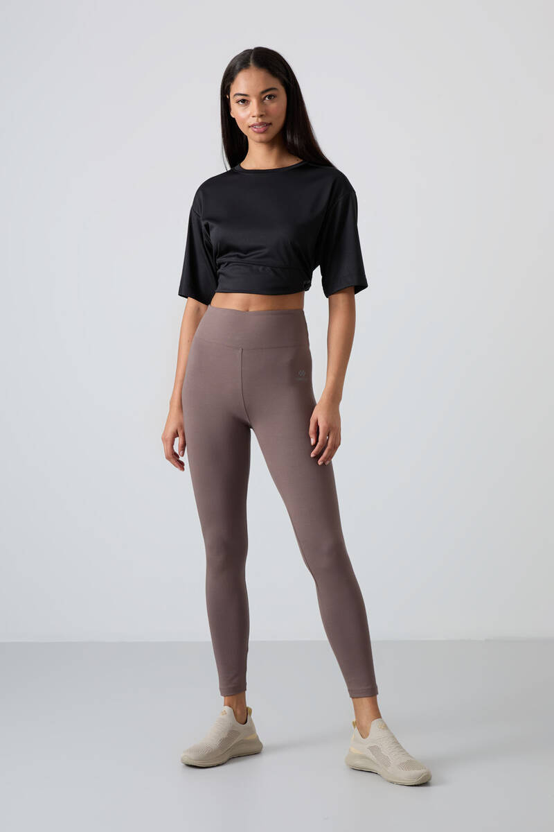 TOMMYLIFE - Tommylife Wholesale Brown High Waist Body-Hugging Slim Fit Skinny Leg Women's Leggings - 94011