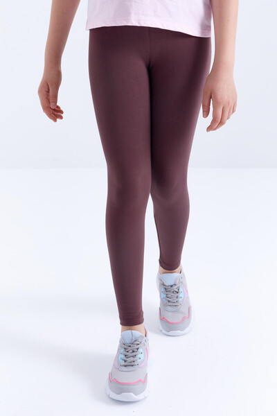 Tommylife Wholesale Brown High Waisted Skinny Leg Girl's Leggings - 75047 - Thumbnail