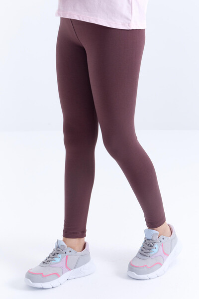 Tommylife Wholesale Brown High Waisted Skinny Leg Girl's Leggings - 75047 - Thumbnail