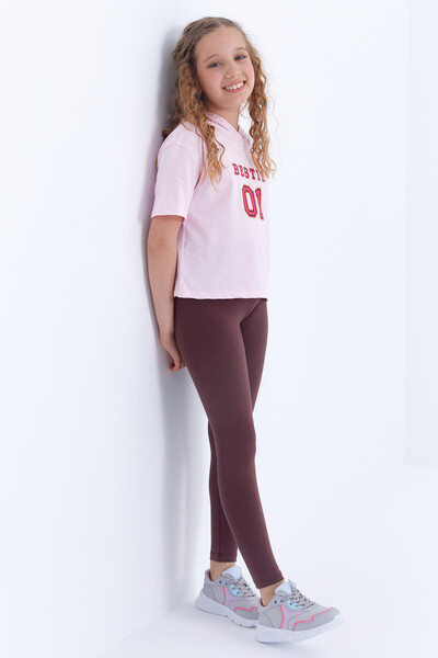 Tommylife Wholesale Brown High Waisted Skinny Leg Girl's Leggings - 75047 - Thumbnail