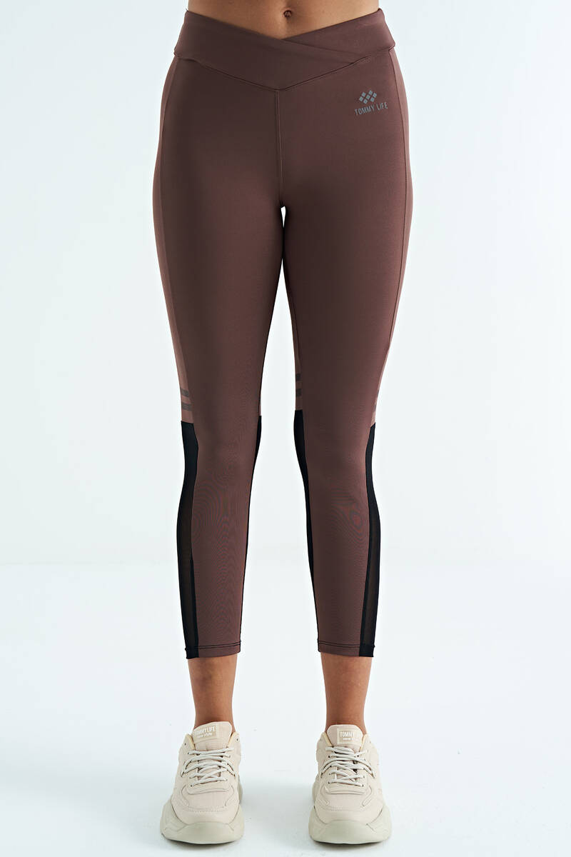 Tommylife Wholesale Brown Mesh Slim Fit Women s Leggings 94632