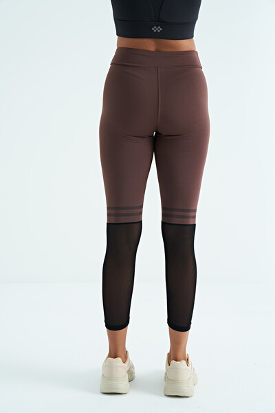 Tommylife Wholesale Brown Mesh Slim Fit Women's Leggings - 94632 - Thumbnail