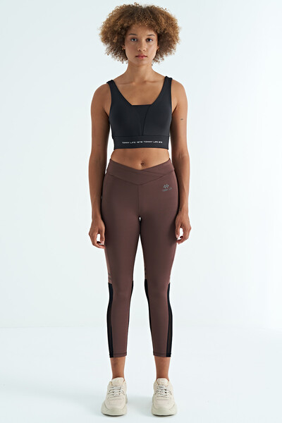 Tommylife Wholesale Brown Mesh Slim Fit Women's Leggings - 94632 - Thumbnail