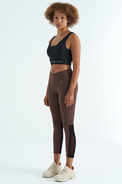 Tommylife Wholesale Brown Mesh Slim Fit Women's Leggings - 94632 - Thumbnail