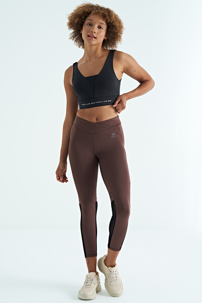 Tommylife Wholesale Brown Mesh Slim Fit Women's Leggings - 94632 - Thumbnail