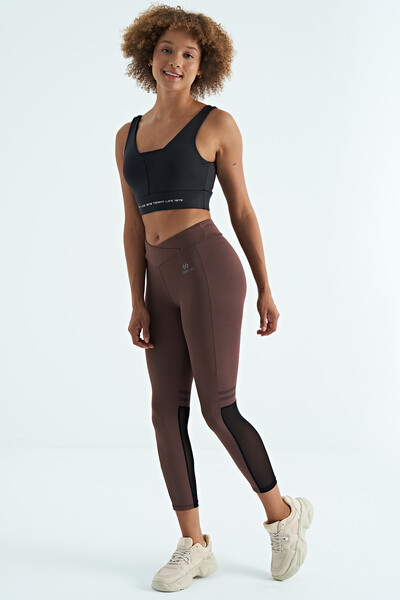 Tommylife Wholesale Brown Mesh Slim Fit Women's Leggings - 94632 - Thumbnail