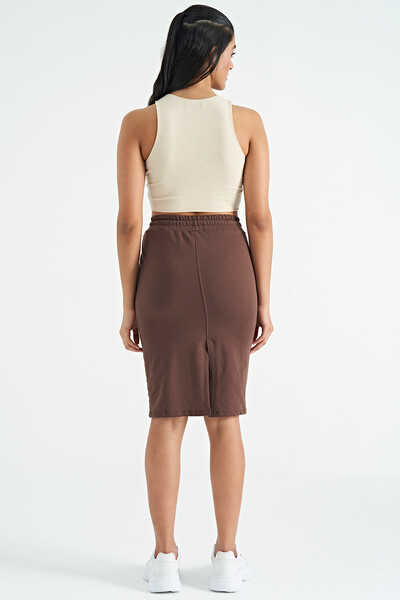 Tommylife Wholesale Brown Slit Knee-Length Women's Skirt - 02276 - Thumbnail