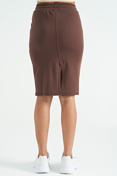 Tommylife Wholesale Brown Slit Knee-Length Women's Skirt - 02276 - Thumbnail