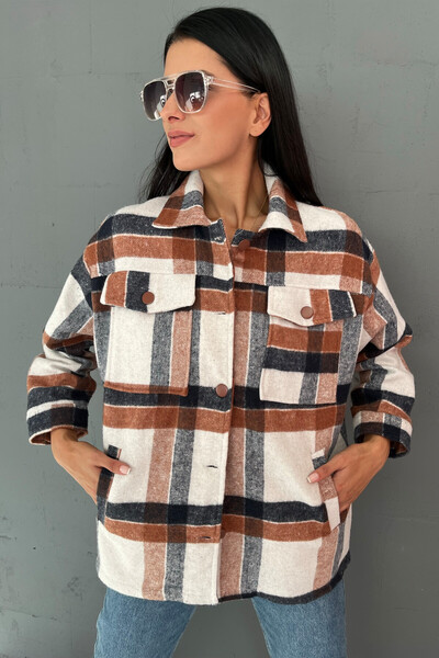 Tommylife Wholesale Brown Women's Lumberjack Shirt - 02044 - Thumbnail