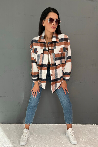 Tommylife Wholesale Brown Women's Lumberjack Shirt - 02044 - Thumbnail