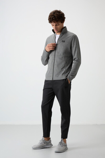 Tommylife Wholesale Bruce Standard Fit Stand Collar Men's Tracksuit Set 85200 Gray - Black - Thumbnail