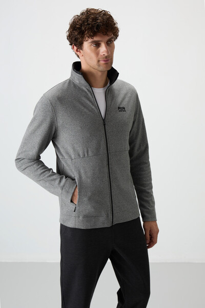 Tommylife Wholesale Bruce Standard Fit Stand Collar Men's Tracksuit Set 85200 Gray - Black - Thumbnail