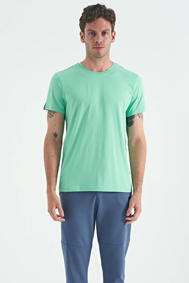 TOMMYLIFE - Tommylife Wholesale Calvin Crew Neck Standard Fit Basic Men's T-Shirt 88245 Aqua Green