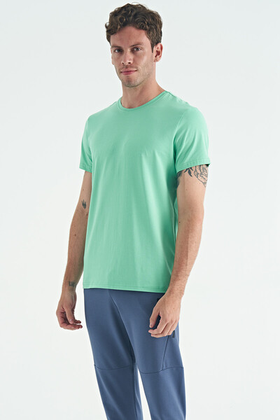 Tommylife Wholesale Calvin Crew Neck Standard Fit Basic Men's T-Shirt 88245 Aqua Green - Thumbnail