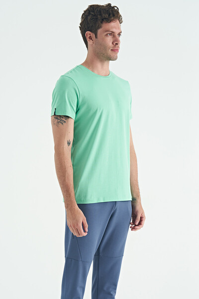 Tommylife Wholesale Calvin Crew Neck Standard Fit Basic Men's T-Shirt 88245 Aqua Green - Thumbnail