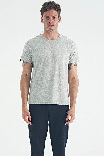 Tommylife Wholesale Calvin Crew Neck Standard Fit Basic Men's T-Shirt 88245 Gray Melange - Thumbnail