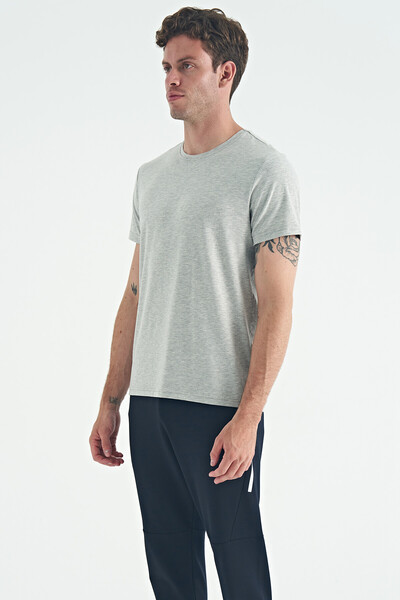 Tommylife Wholesale Calvin Crew Neck Standard Fit Basic Men's T-Shirt 88245 Gray Melange - Thumbnail