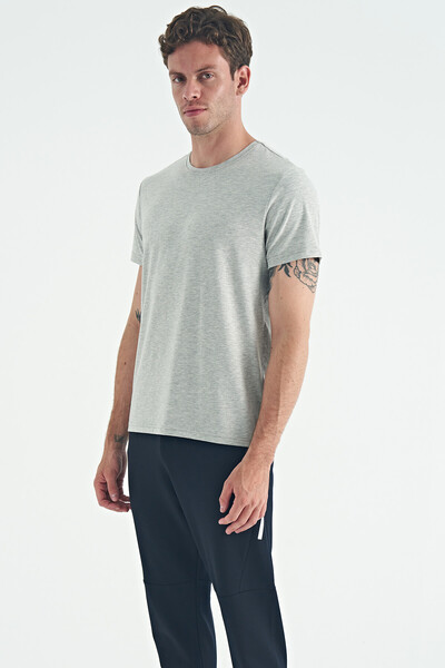 Tommylife Wholesale Calvin Crew Neck Standard Fit Basic Men's T-Shirt 88245 Gray Melange - Thumbnail