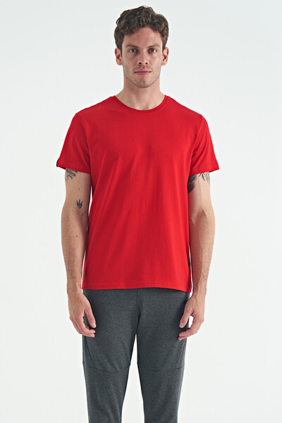 Tommylife Wholesale Calvin Crew Neck Standard Fit Basic Men's T-Shirt 88245 Red - Thumbnail