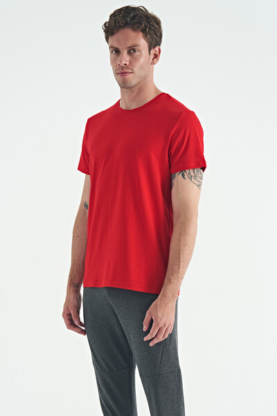 Tommylife Wholesale Calvin Crew Neck Standard Fit Basic Men's T-Shirt 88245 Red - Thumbnail