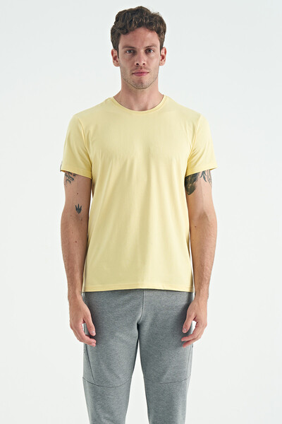 Tommylife Wholesale Calvin Crew Neck Standard Fit Basic Men's T-Shirt 88245 Yellow - Thumbnail