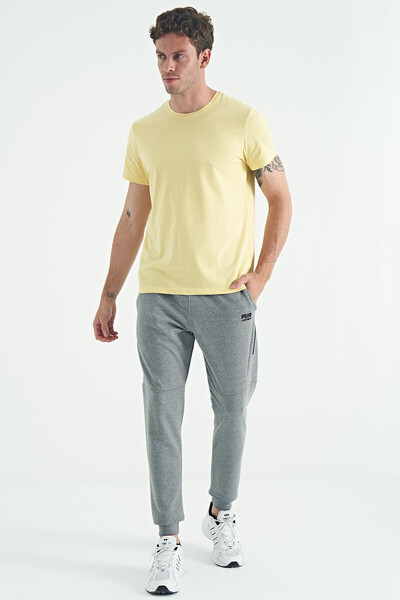 Tommylife Wholesale Calvin Crew Neck Standard Fit Basic Men's T-Shirt 88245 Yellow - Thumbnail