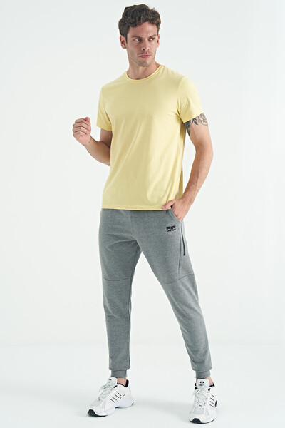 Tommylife Wholesale Calvin Crew Neck Standard Fit Basic Men's T-Shirt 88245 Yellow - Thumbnail