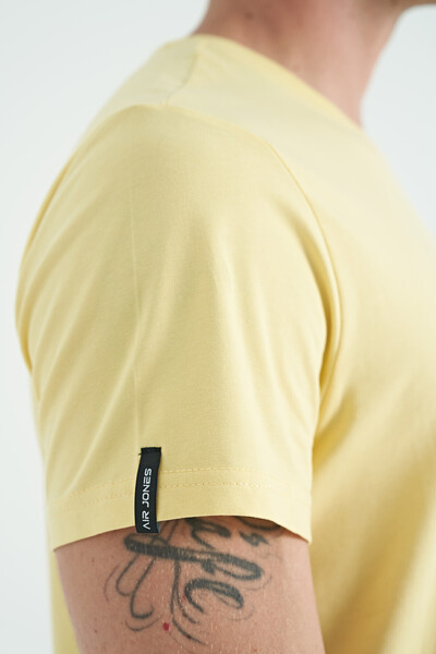 Tommylife Wholesale Calvin Crew Neck Standard Fit Basic Men's T-Shirt 88245 Yellow - Thumbnail