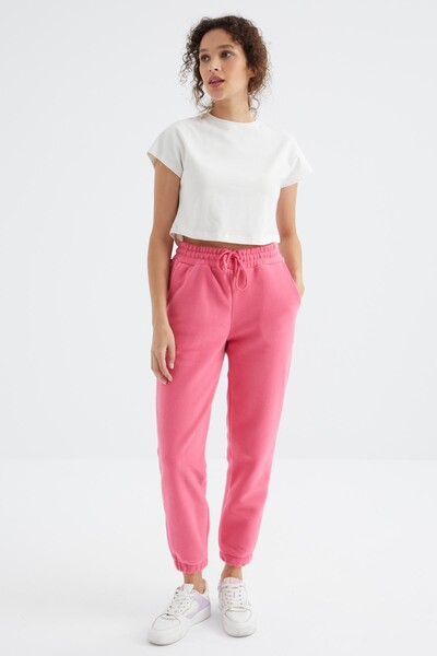 Tommylife Wholesale Candy Pink High Waisted Basic Jogger Fleece Women's Sweatpants - 94622 - Thumbnail