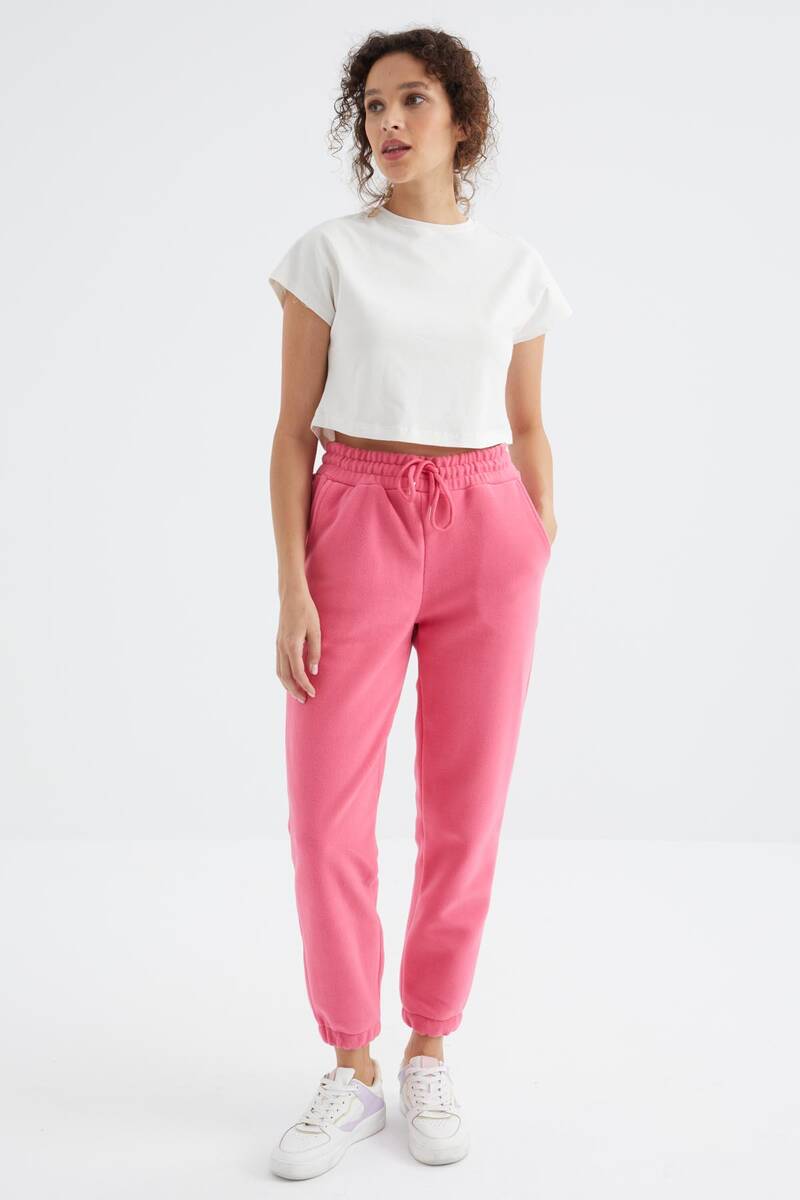 TOMMYLIFE - Tommylife Wholesale Candy Pink High Waisted Basic Jogger Fleece Women's Sweatpants - 94622
